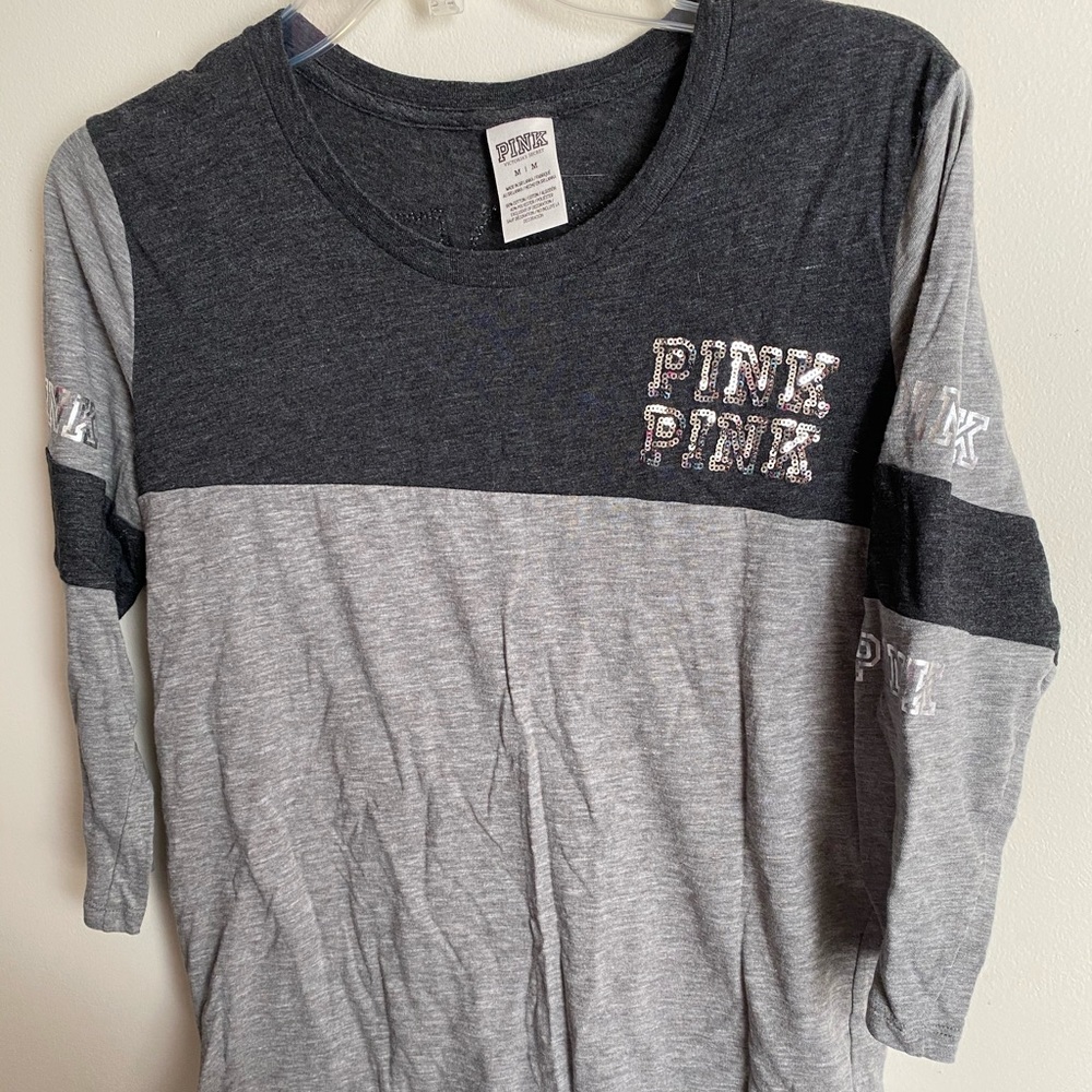 Victoria’s Secret PINK grey 3/4 sleeve top bling